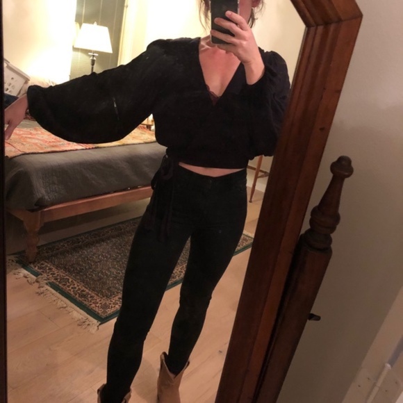 Free People Black Wrap L/S Rayon Top S - Picture 2 of 10